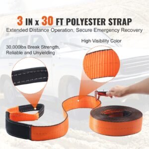 off road recovery kit, 3" x 30', heavy duty winch recovery kit with 30,000 lbs tow strap, 44,092 lbs d ring shackles, shackle receiver and storage bag, for atvs, jeeps, off road vehicles, trucks