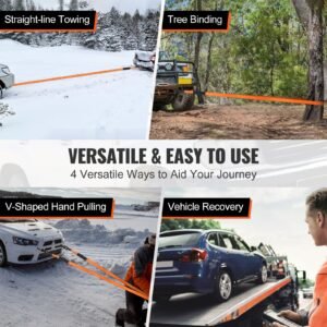 off road recovery kit, 3" x 30', heavy duty winch recovery kit with 30,000 lbs tow strap, 44,092 lbs d ring shackles, shackle receiver and storage bag, for atvs, jeeps, off road vehicles, trucks