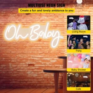 oh baby neon sign for wall decor, with remote control and dimmable switch for baby shower decorations, birthday party, wedding decor, 23.5x12 inches (warm white)
