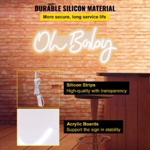oh baby neon sign for wall decor, with remote control and dimmable switch for baby shower decorations, birthday party, wedding decor, 23.5x12 inches (warm white)