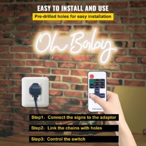 oh baby neon sign for wall decor, with remote control and dimmable switch for baby shower decorations, birthday party, wedding decor, 23.5x12 inches (warm white)