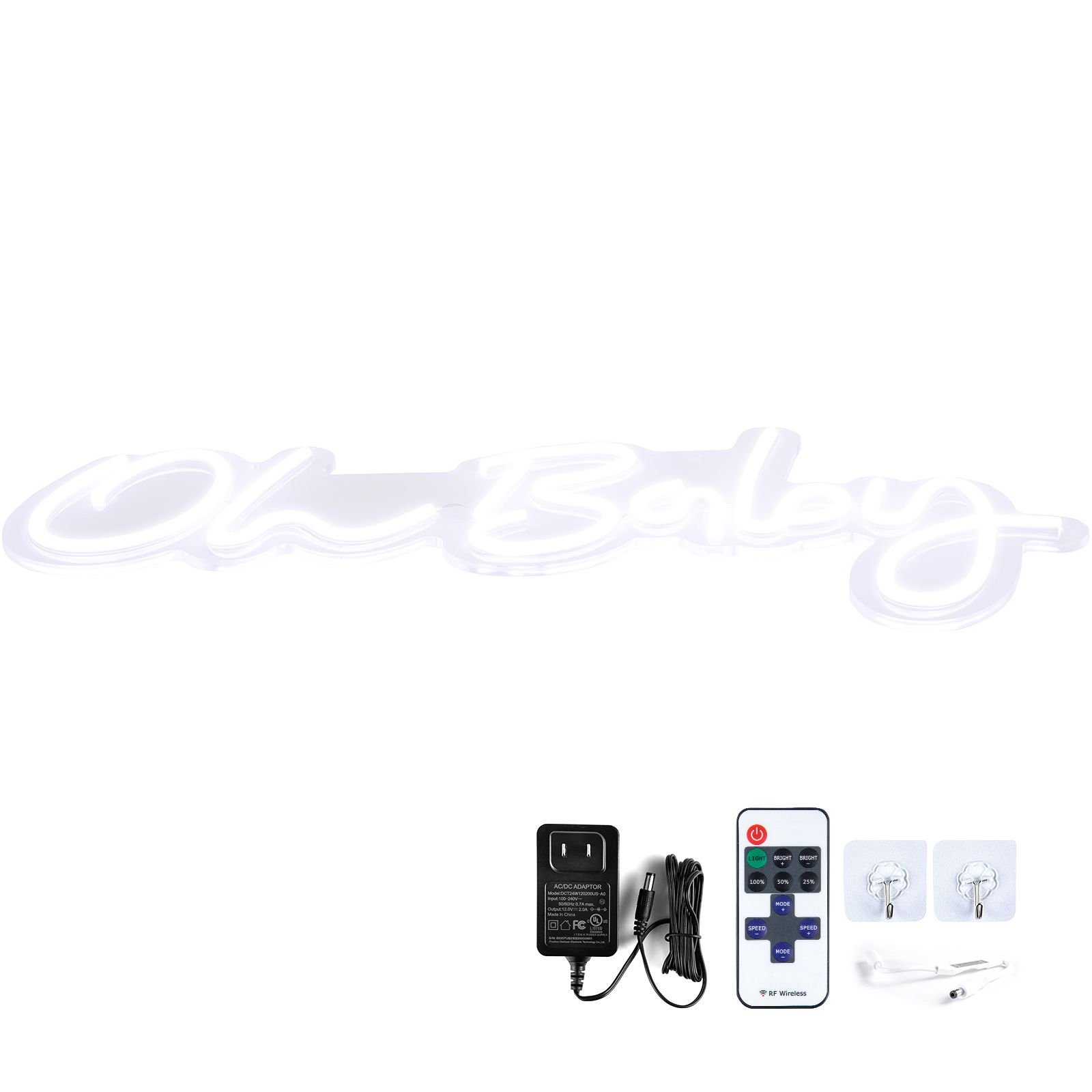 oh baby neon sign for wall decor, with remote control and dimmable switch for baby shower decorations, birthday party, wedding decor, 23.5x12 inches (warm white)