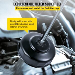 Oil Filter Socket Set, 30 Pcs Oil Filter Wrench Set, Sturdy Steel Oil Filter Socket, 3/8" Oil Filter Socket, Low Profile Oil Filter Socket Set For Easy Access, Oil Filter Wrench Cap Set with Ca