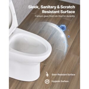 one piece toilet, elongated toilet vortex dual flush 1.0/1.28 gpf, toilets for bathroom with comfortable chair seat, standard height, 12 inch rough in, white + silver, easy clean skirted design