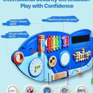 orca activity wall busy board panels, 12 activities, montessori sensory wall toy for kids 3 12 years, montessori learning activity center, ideal for toddler playroom nursery classroom