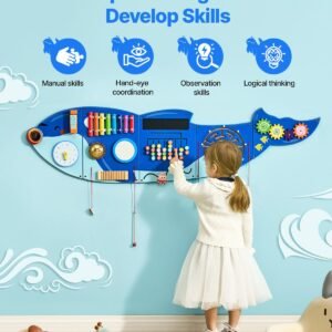orca activity wall busy board panels, 12 activities, montessori sensory wall toy for kids 3 12 years, montessori learning activity center, ideal for toddler playroom nursery classroom