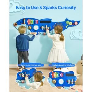 orca activity wall busy board panels, 12 activities, montessori sensory wall toy for kids 3 12 years, montessori learning activity center, ideal for toddler playroom nursery classroom