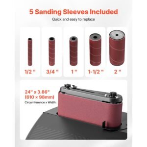 oscillating belt and spindle sander, 2400rpm benchtop spindle sander with 5/8" stroke, 5 sleeves (1/2" 2") & 24" x 3.86" sanding belt for woodworking, furniture finishing, diy projects