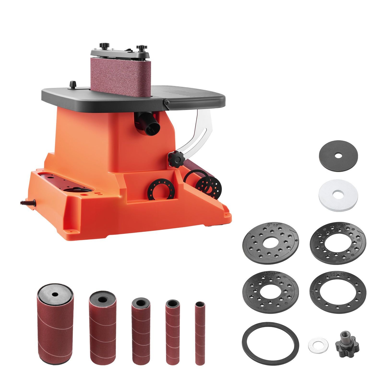 oscillating belt and spindle sander, 2400rpm benchtop spindle sander with 5/8" stroke, 5 sleeves (1/2" 2") & 24" x 3.86" sanding belt for woodworking, furniture finishing, diy projects