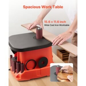 oscillating spindle sander, 2400rpm benchtop spindle sander with 6 sleeves (1/2" 3"), 5/8" stroke, 15.6" x 11.6" cast iron worktable for furniture finishing, crafts sanding, diy woodworking