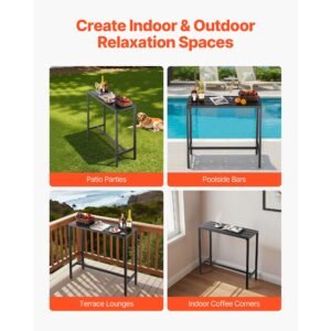 outdoor bar table, 39.4 x 15 in patio bar table, waterproof top & sturdy metal frame, rectangle counter height dining tables, outdoor furniture for balcony, yard, hot tub, poolside, indoor