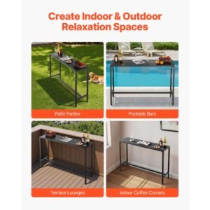 outdoor bar table, 55 x 15 in patio bar table, waterproof top & sturdy metal frame, rectangle counter height dining tables, outdoor furniture for balcony, yard, hot tub, poolside, indoor