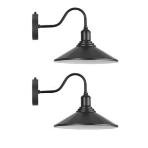 Outdoor Barn Light, 11.5 in Diameter, 2-Pack Farmhouse Gooseneck Light Fixture, Dusk to Dawn Exterior Wall Sconce, with Anti-Rust, E26 Bulb Compatible for Porch, House, Entryway, Garage, Black