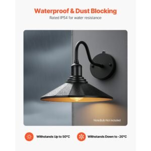 outdoor barn light, 11.5 in diameter, 2 pack farmhouse gooseneck light fixture, dusk to dawn exterior wall sconce, with anti rust, e26 bulb compatible for porch, house, entryway, garage, black
