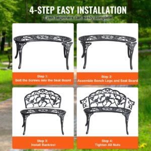 outdoor bench, 38.8 inches metal garden bench for outdoors,480 lbs load capacity bench, outdoor garden park bench with backrest and armrests, patio bench for garden, park, yard, front porch