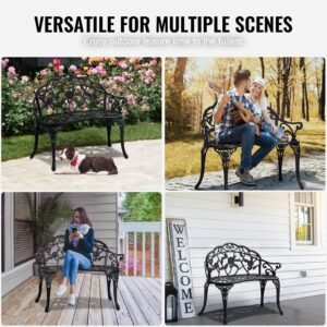 outdoor bench, 38.8 inches metal garden bench for outdoors,480 lbs load capacity bench, outdoor garden park bench with backrest and armrests, patio bench for garden, park, yard, front porch