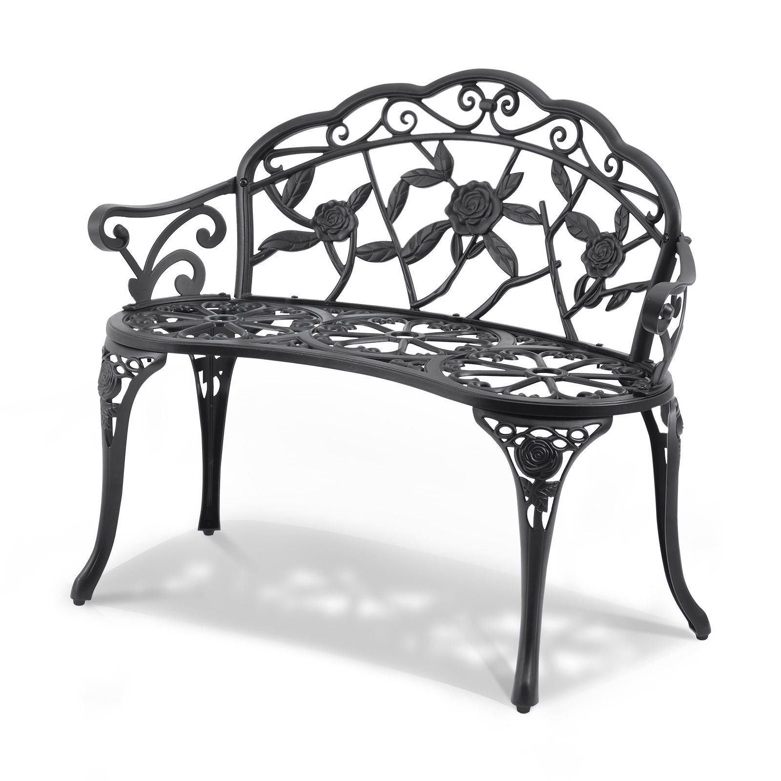 outdoor bench, 38.8 inches metal garden bench for outdoors,480 lbs load capacity bench, outdoor garden park bench with backrest and armrests, patio bench for garden, park, yard, front porch
