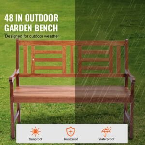 outdoor bench, 48 inches wood garden bench for outdoors, outdoor garden park bench with backrest and armrests, 700 lbs load capacity bench, patio bench for garden, park, yard, front porch