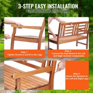 outdoor bench, 48 inches wood garden bench for outdoors, outdoor garden park bench with backrest and armrests, 700 lbs load capacity bench, patio bench for garden, park, yard, front porch