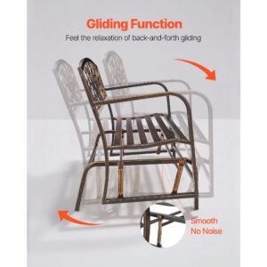 outdoor bench, 50 inch, carbon steel metal frame with cast iron backrest and round edge armrests, weatherproof outside glider bench for patio, garden, park, yard, front porch, antique bronze