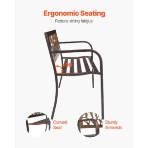 outdoor bench, 50 inch, carbon steel metal frame with pvc floral pattern backrest and round edge armrests, weatherproof outside bench for patio, garden, park, yard, front porch, antique bronze