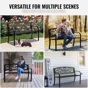 outdoor bench, 50 inches metal garden bench for outdoors, 550 lbs load capacity bench, outdoor garden park bench with backrest and armrests, patio bench for garden, park, yard, front porch