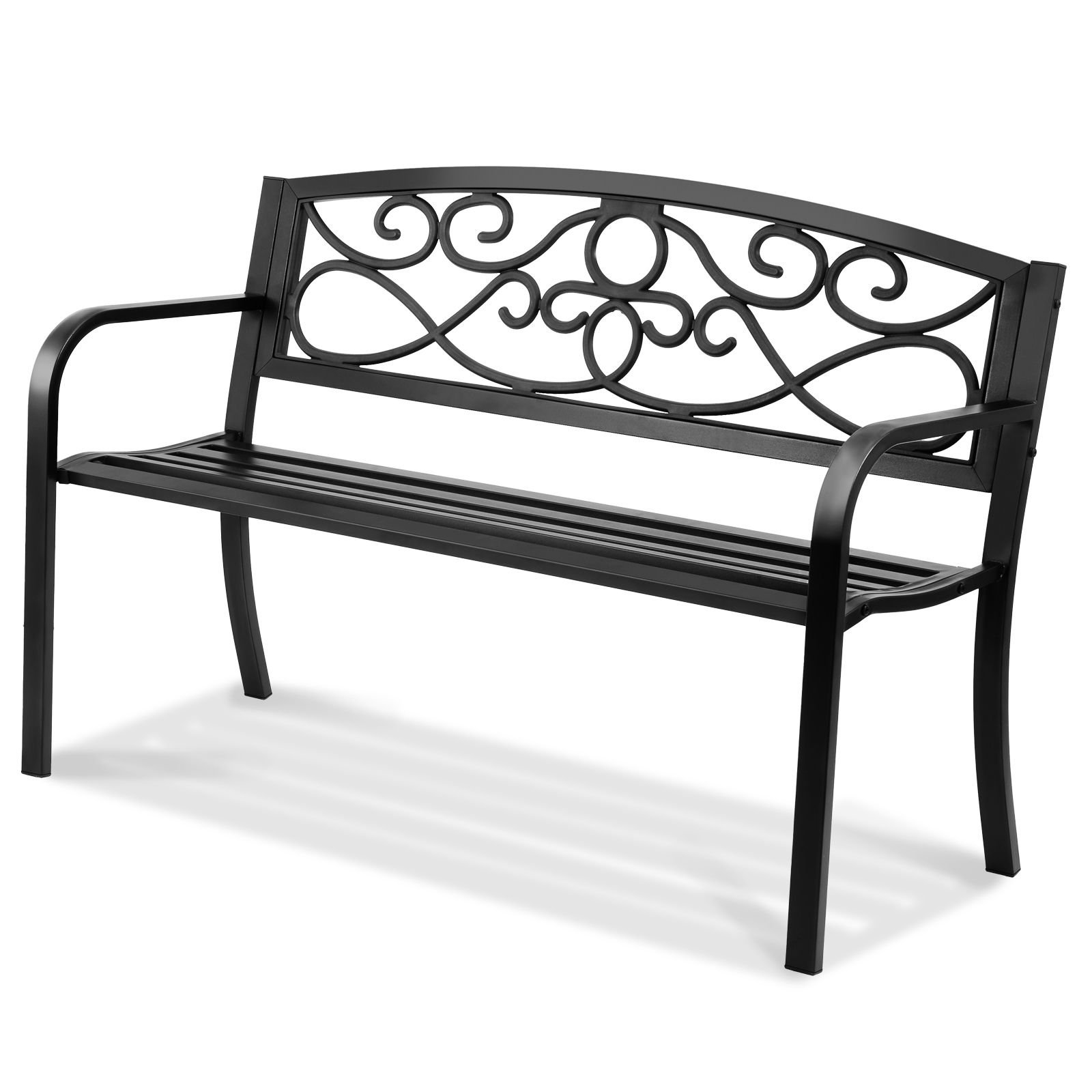 outdoor bench, 50 inches metal garden bench for outdoors, 550 lbs load capacity bench, outdoor garden park bench with backrest and armrests, patio bench for garden, park, yard, front porch