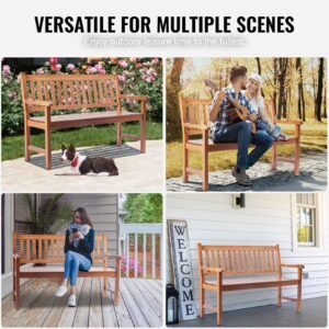 outdoor bench, 50 inches wood garden bench for outdoors, outdoor garden park bench with backrest and armrests, 800 lbs load capacity bench, patio bench for garden, park, yard, front porch