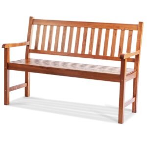 outdoor bench, 50 inches wood garden bench for outdoors, outdoor garden park bench with backrest and armrests, 800 lbs load capacity bench, patio bench for garden, park, yard, front porch