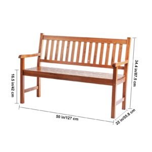 outdoor bench, 50 inches wood garden bench for outdoors, outdoor garden park bench with backrest and armrests, 800 lbs load capacity bench, patio bench for garden, park, yard, front porch