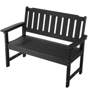 Outdoor Bench, 50.5 inch, 800 lbs Weight Capacity for 2-3 Persons, Weatherproof Plastic Frame with Backrest and Wide Armrests, Outside Bench for Patio, Garden, Park, Yard, Front Porch, Black