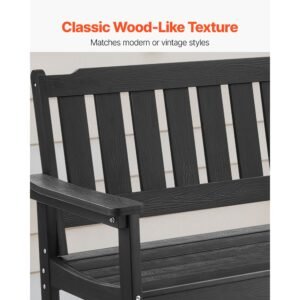 outdoor bench, 50.5 inch, 800 lbs weight capacity for 2 3 persons, weatherproof plastic frame with backrest and wide armrests, outside bench for patio, garden, park, yard, front porch, black