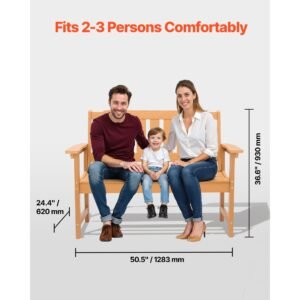 outdoor bench, 50.5 inch, 800 lbs weight capacity for 2 3 persons, weatherproof plastic frame with backrest and wide armrests, outside bench for patio, garden, park, yard, natural wood color
