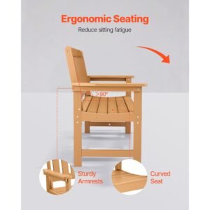 outdoor bench, 50.5 inch, 800 lbs weight capacity for 2 3 persons, weatherproof plastic frame with backrest and wide armrests, outside bench for patio, garden, park, yard, natural wood color