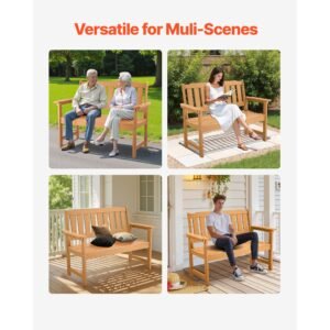 outdoor bench, 50.5 inch, 800 lbs weight capacity for 2 3 persons, weatherproof plastic frame with backrest and wide armrests, outside bench for patio, garden, park, yard, natural wood color