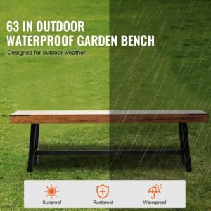 outdoor bench, 63 inches wood garden bench with metal leg for outdoors, outdoor garden park bench, 500 lbs load capacity bench, dining bench patio bench for garden, park, yard, front porch