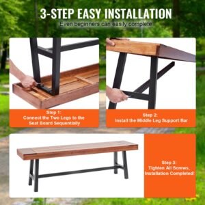 outdoor bench, 63 inches wood garden bench with metal leg for outdoors, outdoor garden park bench, 500 lbs load capacity bench, dining bench patio bench for garden, park, yard, front porch