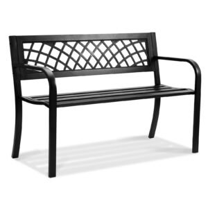 outdoor bench,46 inches metal garden bench for outdoors, 480 lbs load capacity bench, outdoor garden park bench with backrest and armrests, patio bench for garden, park, yard, front porch