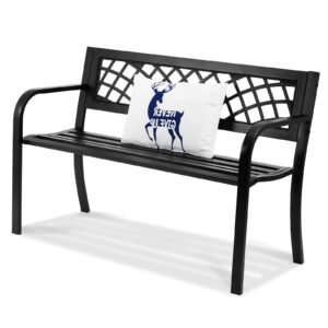 outdoor bench,46 inches metal garden bench for outdoors, 480 lbs load capacity bench, outdoor garden park bench with backrest and armrests, patio bench for garden, park, yard, front porch
