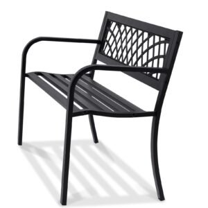 outdoor bench,46 inches metal garden bench for outdoors, 480 lbs load capacity bench, outdoor garden park bench with backrest and armrests, patio bench for garden, park, yard, front porch