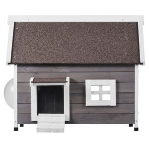 Outdoor Cat House Weatherproof, Feral Cat Shelter for Multiple Cats, Outdoor Wooden Cat House with Large Side Door, PVC Door Flaps, Open Roof, Clear Window, 22"L x 30"W x 26"H