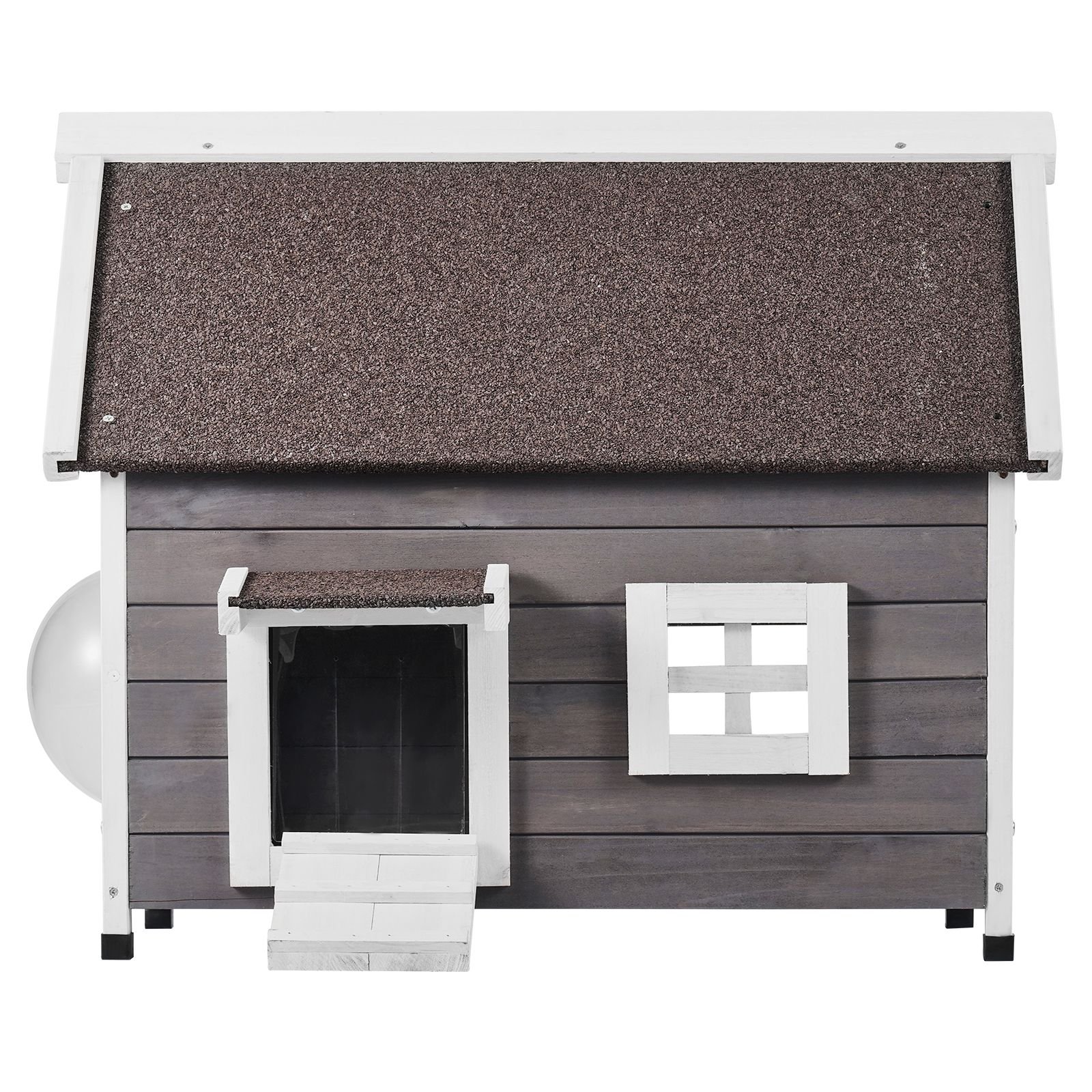 outdoor cat house weatherproof, feral cat shelter for multiple cats, outdoor wooden cat house with large side door, pvc door flaps, open roof, clear window, 22"l x 30"w x 26"h