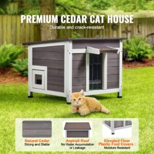 outdoor cat house weatherproof, feral cat shelter for multiple cats, outdoor wooden cat rabbit house with a window, open roof and pvc door flaps, 24"l x 21"w x 18"h