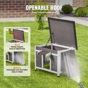 outdoor cat house weatherproof, feral cat shelter for multiple cats, outdoor wooden cat rabbit house with a window, open roof and pvc door flaps, 24"l x 21"w x 18"h