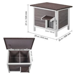 outdoor cat house weatherproof, feral cat shelter for multiple cats, outdoor wooden cat rabbit house with all round foam insulated, open roof, pvc door flaps, 24"l x 20"w x 21"h