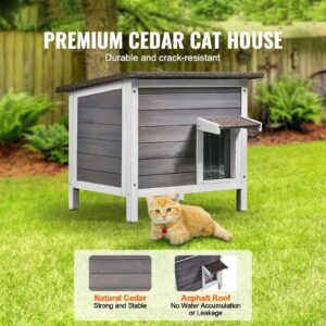 outdoor cat house weatherproof, feral cat shelter for multiple cats, outdoor wooden cat rabbit house with all round foam insulated, open roof, pvc door flaps, 24"l x 20"w x 21"h
