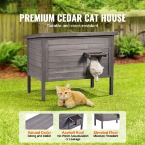outdoor cat house weatherproof, feral cat shelter for multiple cats, outdoor wooden cat rabbit house with all round foam insulated, open roof, pvc door flaps, 34"l x 22"w x 27"h