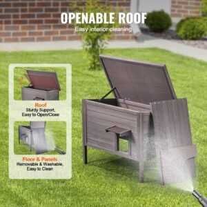 outdoor cat house weatherproof, feral cat shelter for multiple cats, outdoor wooden cat rabbit house with all round foam insulated, open roof, pvc door flaps, 34"l x 22"w x 27"h