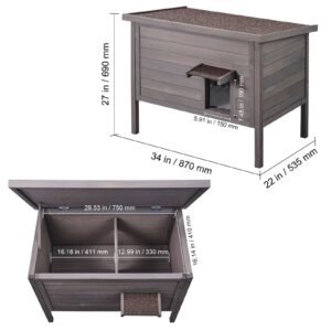 outdoor cat house weatherproof, feral cat shelter for multiple cats, outdoor wooden cat rabbit house with all round foam insulated, open roof, pvc door flaps, 34"l x 22"w x 27"h