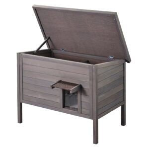 outdoor cat house weatherproof, feral cat shelter for multiple cats, outdoor wooden cat rabbit house with all round foam insulated, open roof, pvc door flaps, 34"l x 22"w x 27"h